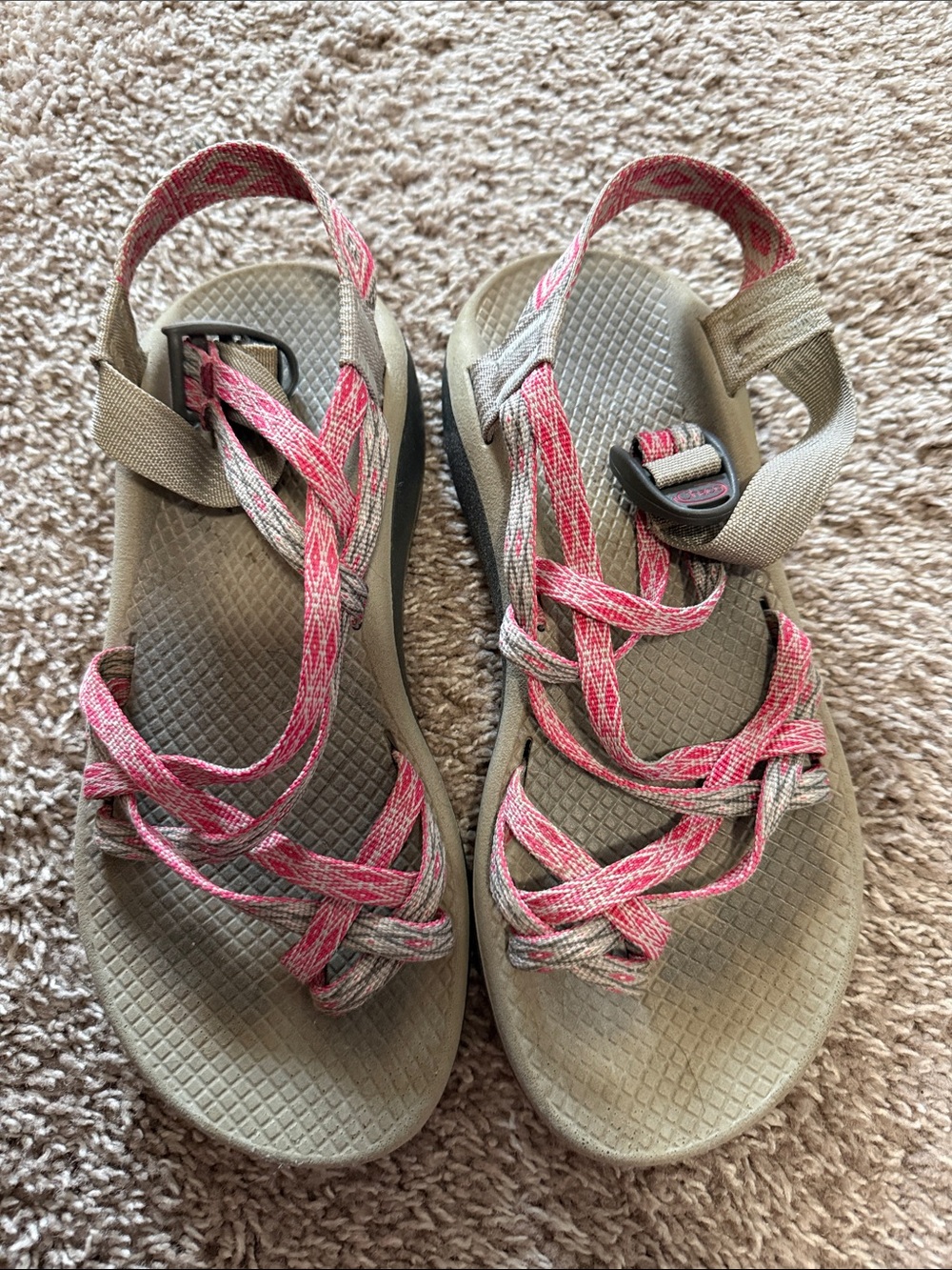 Women's Chaco Sandals - Pink Strap, Gray Footbed